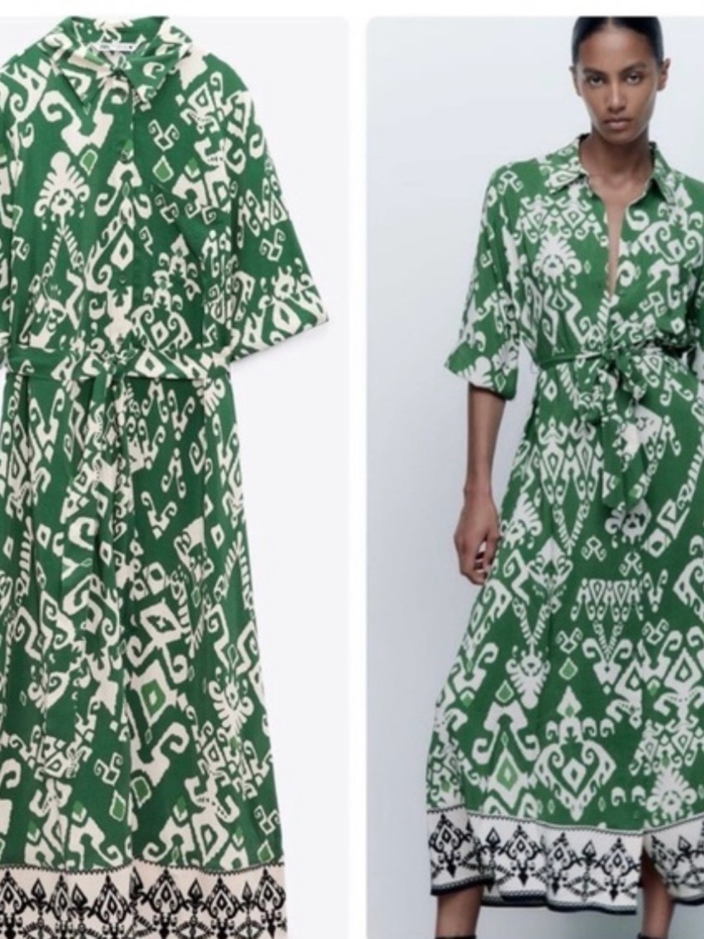 Zara Green Printed Shirt Dress